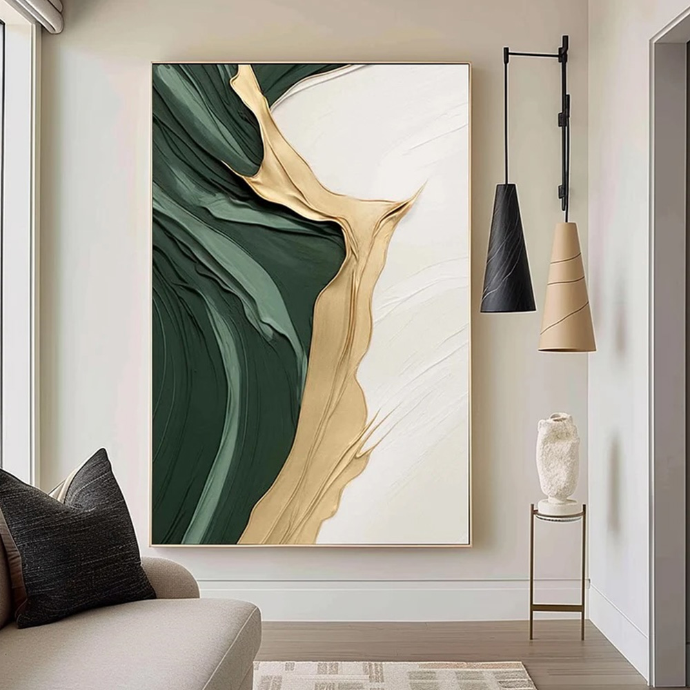 3D Printing Gold - Gold Green Minimalist Abstract Art Canvas